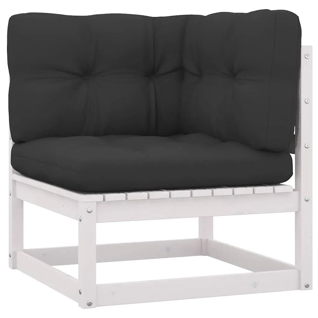 Outdoor Lounge Set White Solid Pinewood with Cushions 7 Piece Garden Furniture