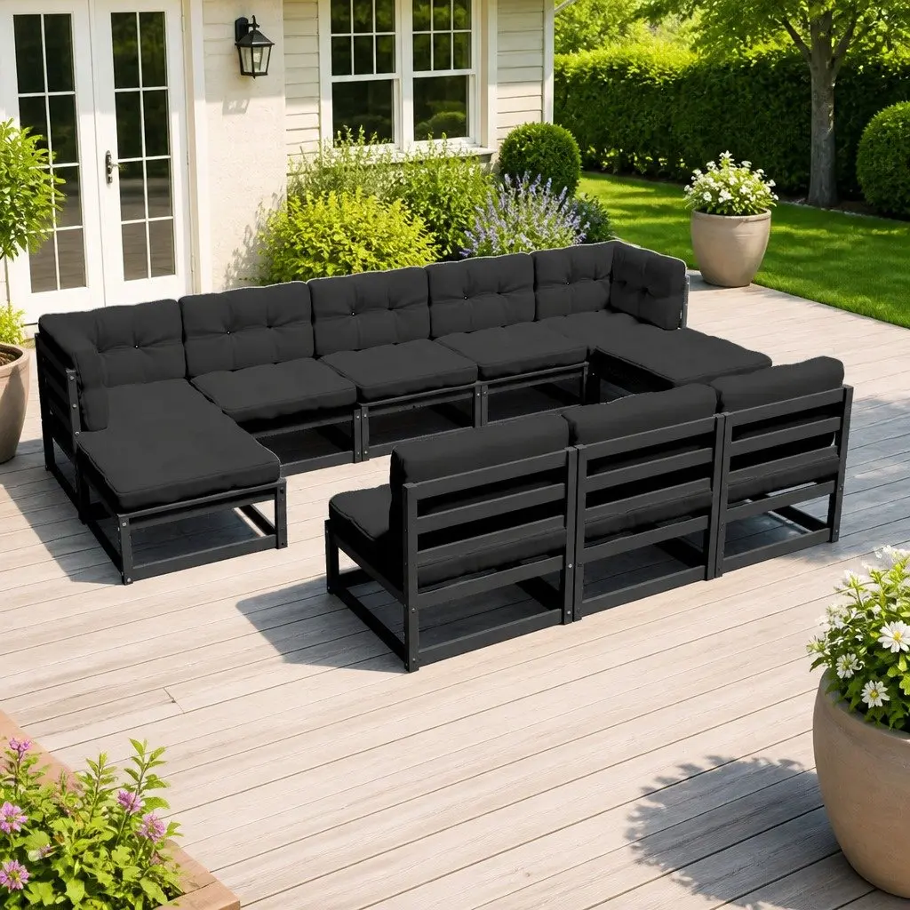 Garden Lounge Set Solid Pinewood 8 Piece Outdoor Furniture Patio Sofa with Cushions Black