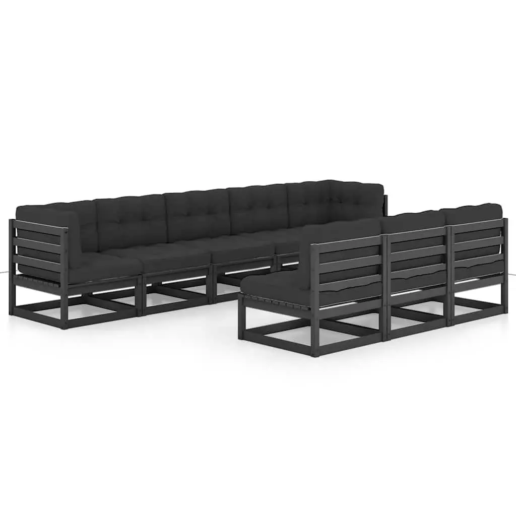 Garden Lounge Set Solid Pinewood 8 Piece Outdoor Furniture Patio Sofa with Cushions Black