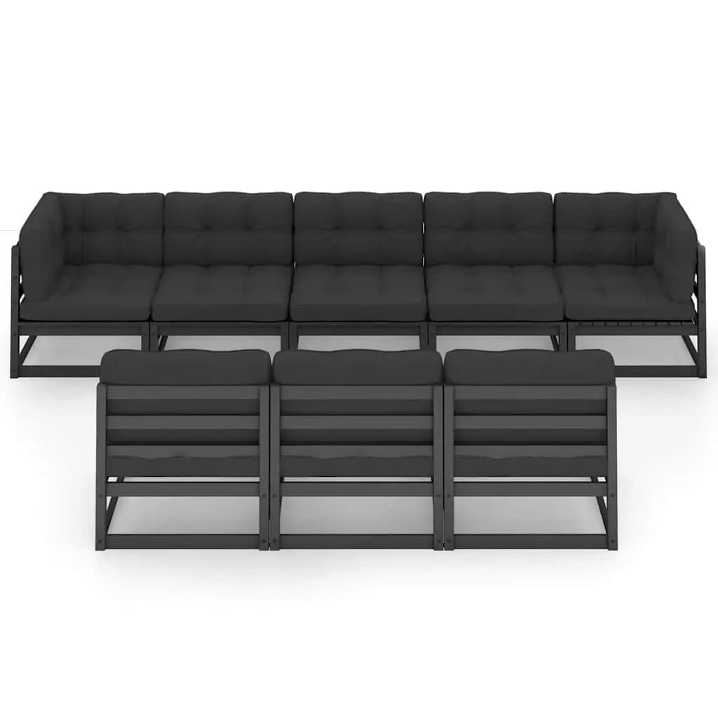 Garden Lounge Set Solid Pinewood 8 Piece Outdoor Furniture Patio Sofa with Cushions Black