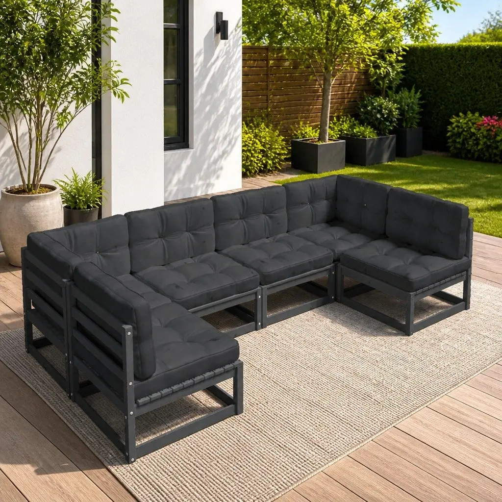 Garden Lounge Set Solid Pinewood 6 Piece Outdoor Furniture Black with Cushions