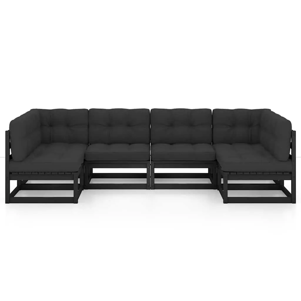 Garden Lounge Set Solid Pinewood 6 Piece Outdoor Furniture Black with Cushions