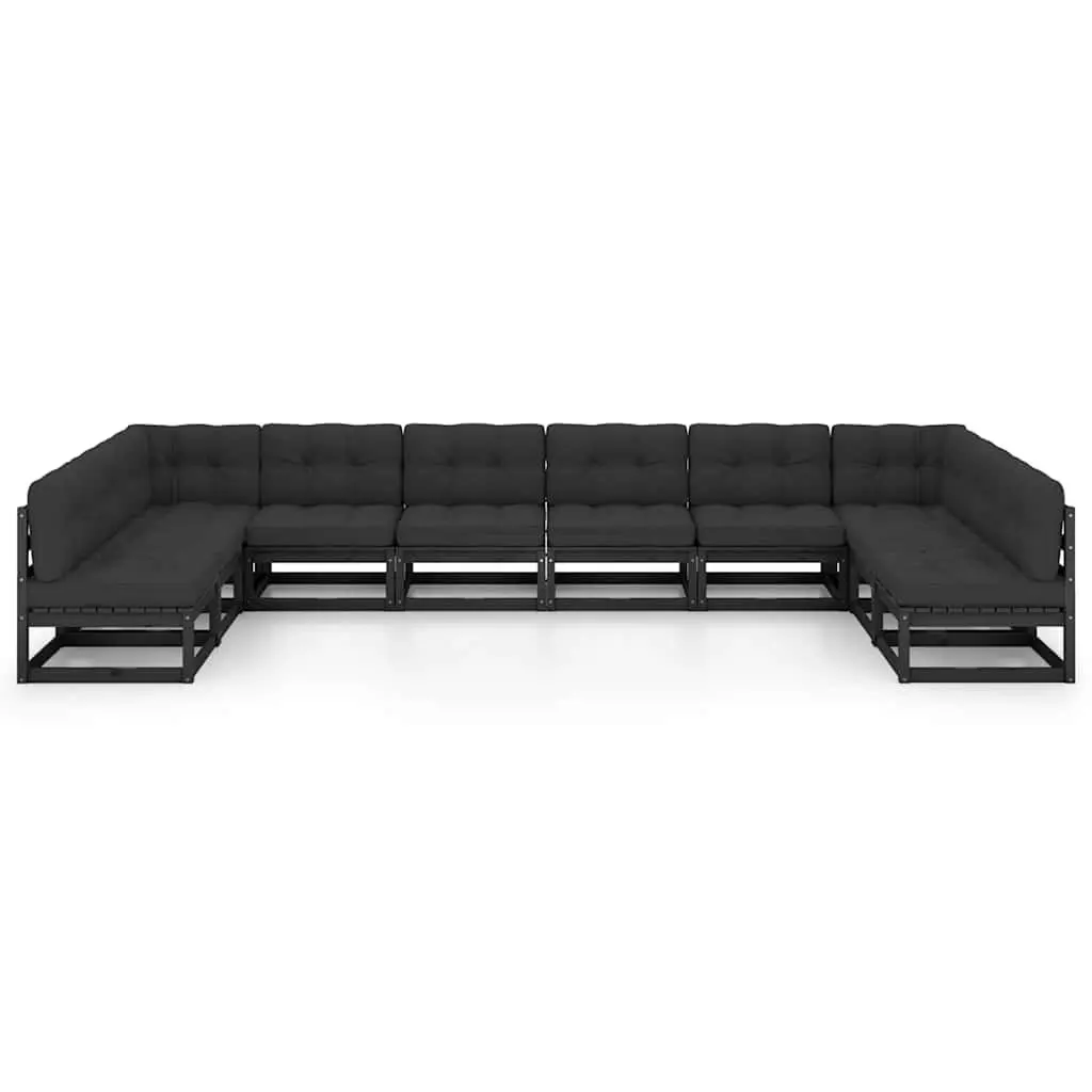 10 Piece Outdoor Furniture Set Black Solid Pinewood Garden Lounge with Cushions