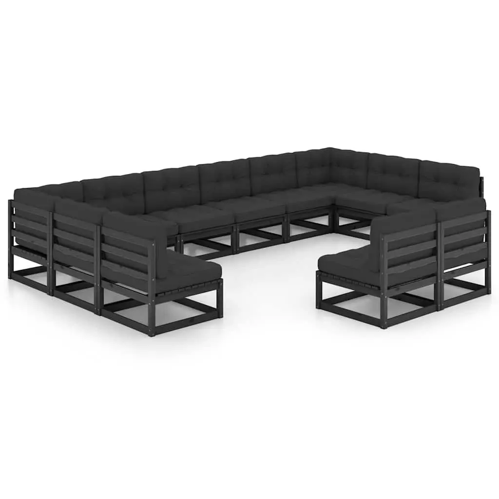 12 Piece Outdoor Furniture Set Pinewood Sofa with Cushions Sturdy Black Garden Lounge