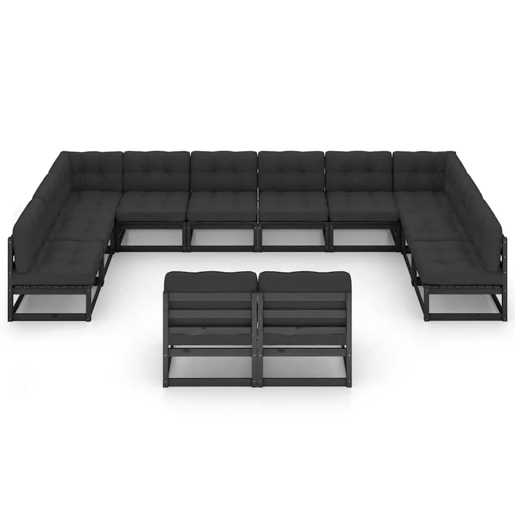 12 Piece Outdoor Furniture Set Pinewood Sofa with Cushions Sturdy Black Garden Lounge