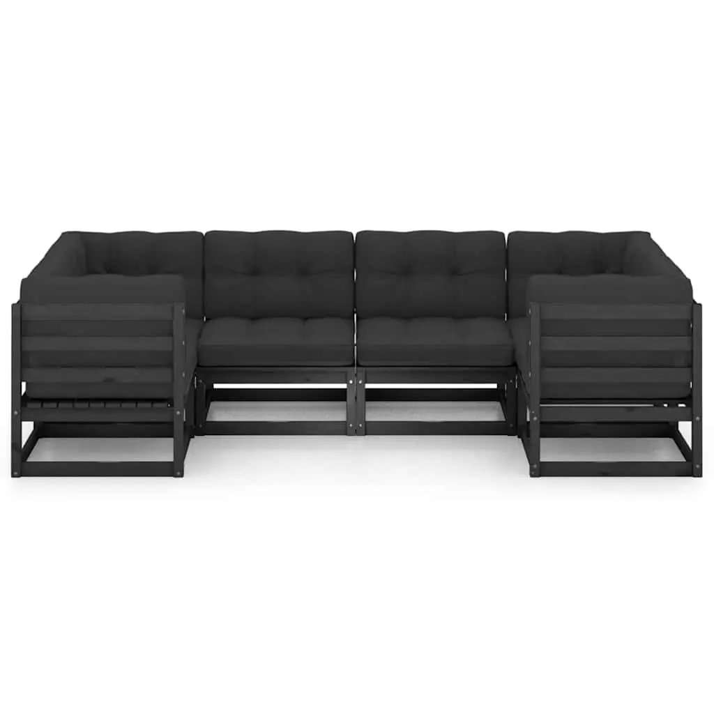 Outdoor Furniture Set 6 Piece Black Cushioned Solid Pinewood Lounge for Relaxation