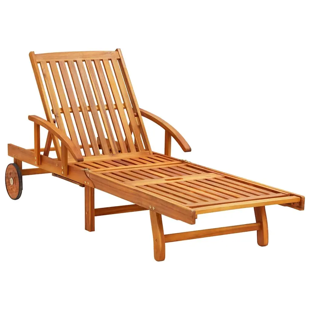 Sun Loungers Solid Acacia Wood 2 Piece Outdoor Garden Patio Daybed Recliner Black