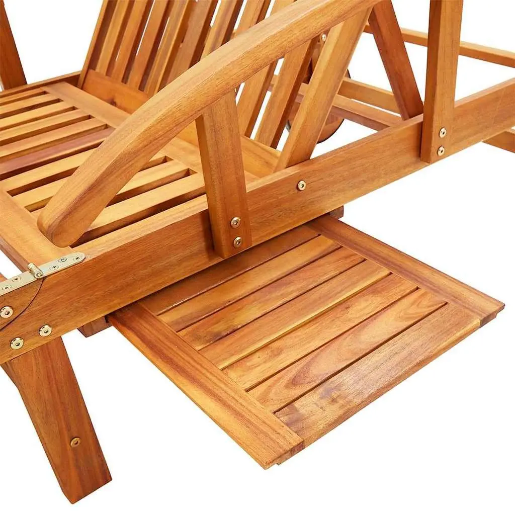 Sun Loungers Solid Acacia Wood 2 Piece Outdoor Garden Patio Daybed Recliner Black