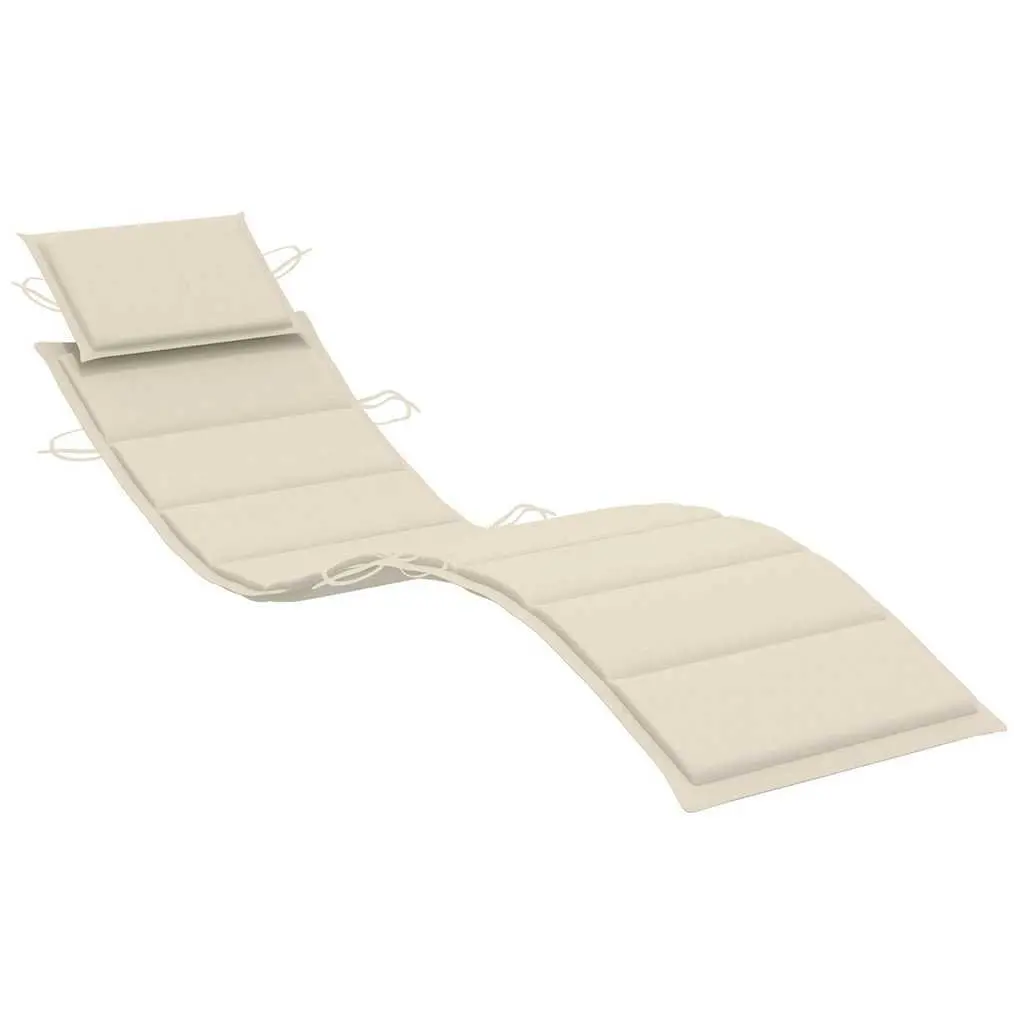 Sun Lounger Set Wooden Foldable 2 Pieces with Cushion Cream