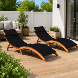 Acacia Wood Sun Lounger Set of 2 for Indoor and Outdoor Use