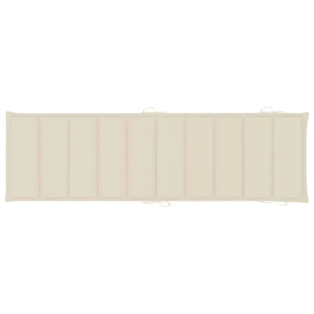Sun Loungers Set Solid Acacia Wood 2 Piece Cream Outdoor with Side Table and Cushions