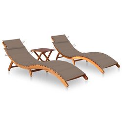 2 Acacia Sun Loungers with Table and Cushions for Your Garden