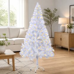 White Pre-lit Artificial Christmas Tree 150cm 380 Branches Holiday Decor Stand
