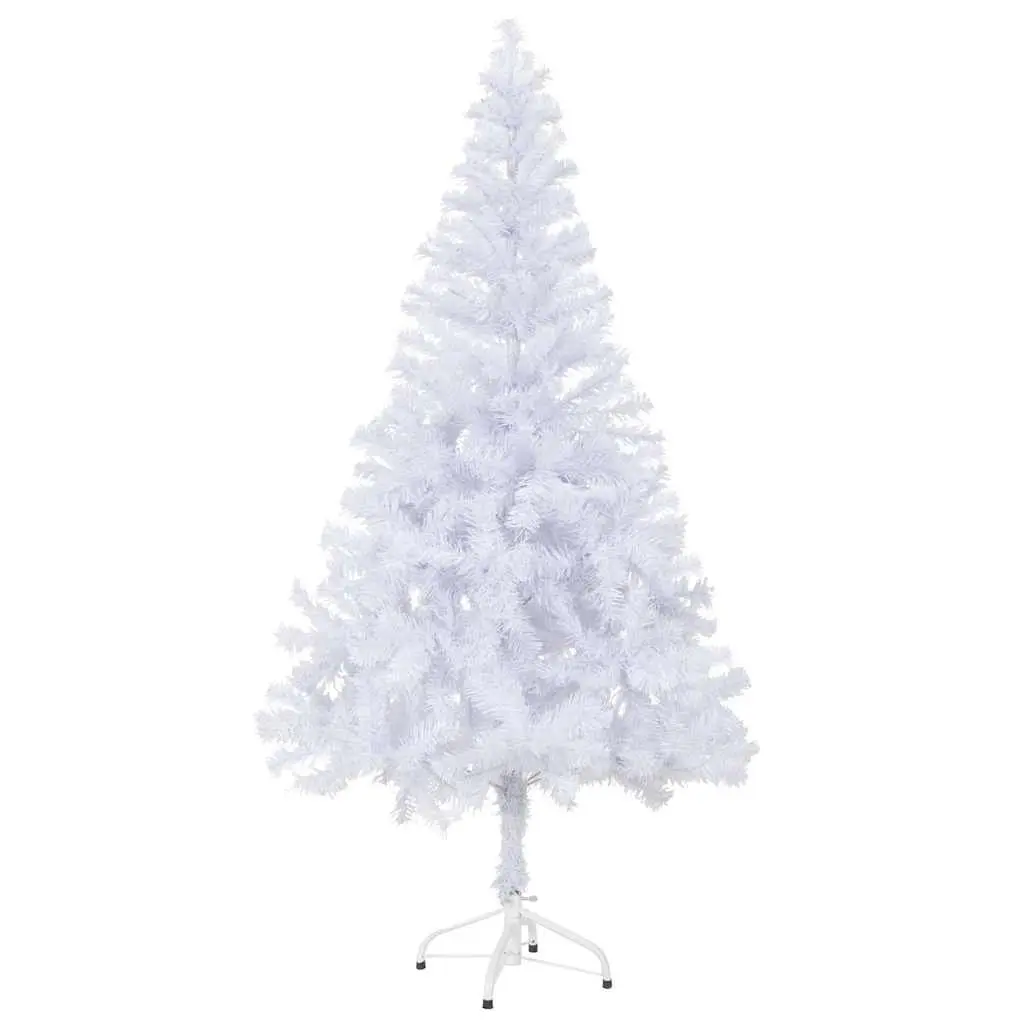 Artificial Christmas Tree PVC 150cm White Pre-lit with LED Lights 380 Branch Tips Holiday Decoration