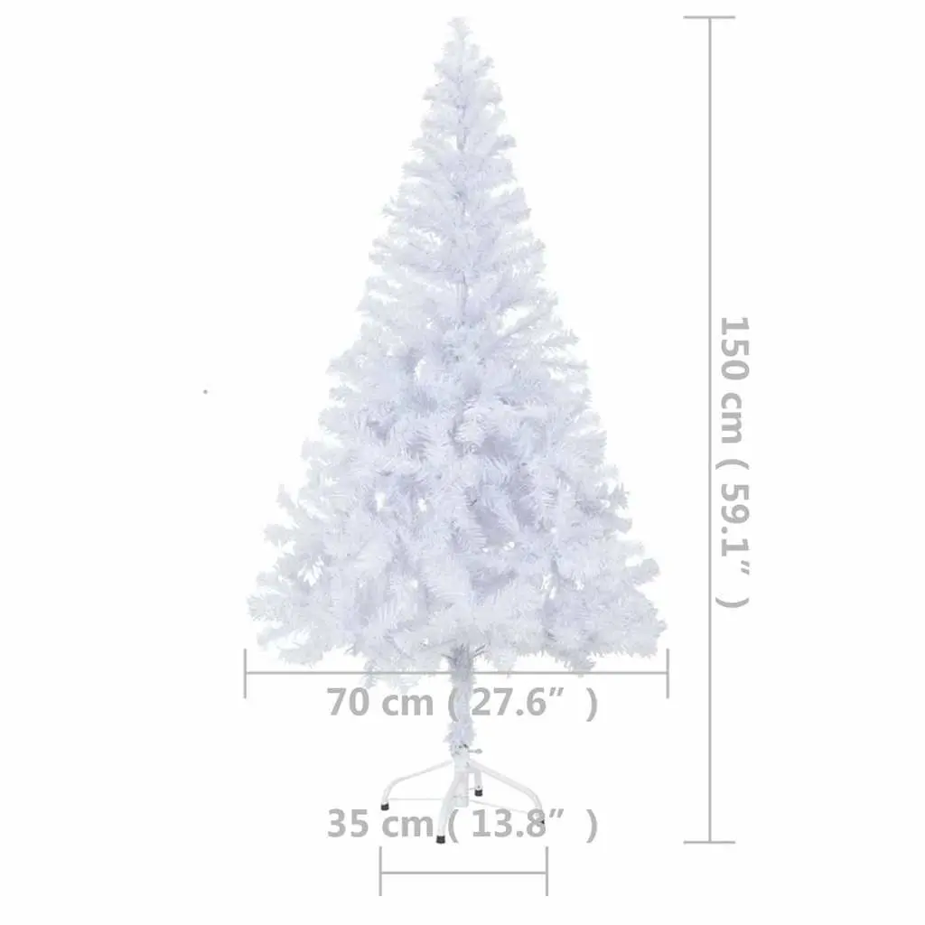 Artificial Christmas Tree PVC 150cm White Pre-lit with LED Lights 380 Branch Tips Holiday Decoration