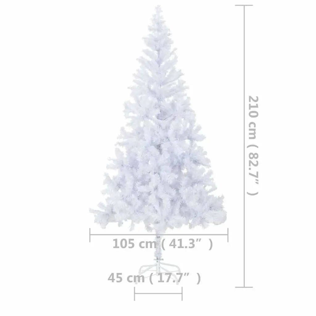 Artificial Christmas Tree PVC 210cm White Pre-lit with LED Lights Indoor