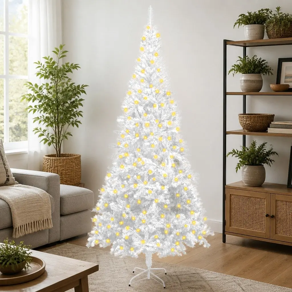 Artificial Christmas Tree Pre-lit 240cm PVC White 1300 Branch Tips