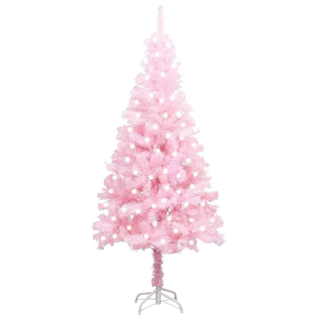 Pre-lit Artificial Christmas Tree PVC 120cm Pink with LED Lights