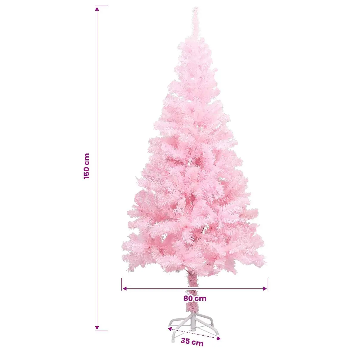 Artificial Christmas Tree Pre-lit 150cm Pink PVC with Stand