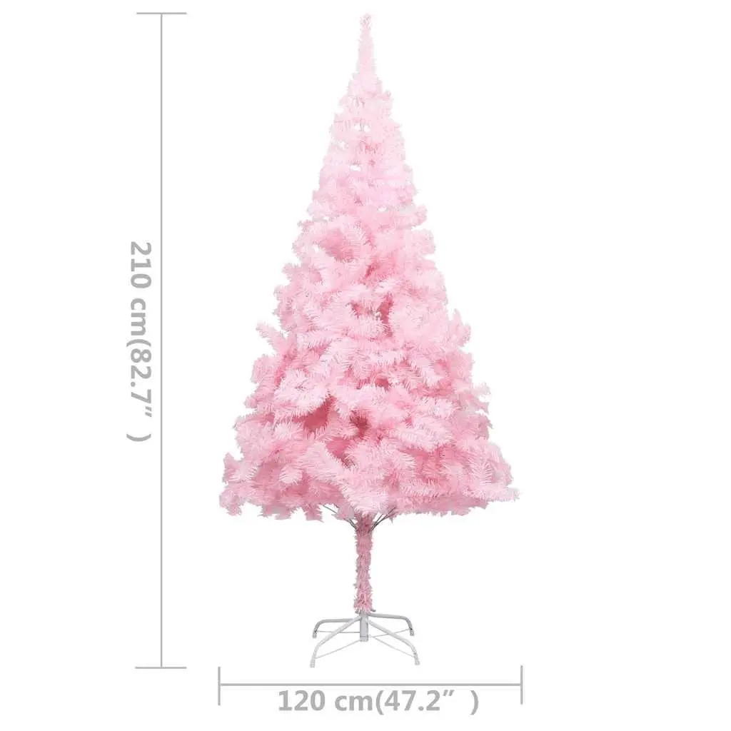 Artificial Christmas Tree Pre-lit 210cm Pink PVC with Steel Feet