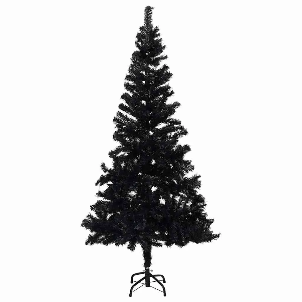 Artificial Christmas Tree Pre-lit 150cm Black PVC with Steel Feet