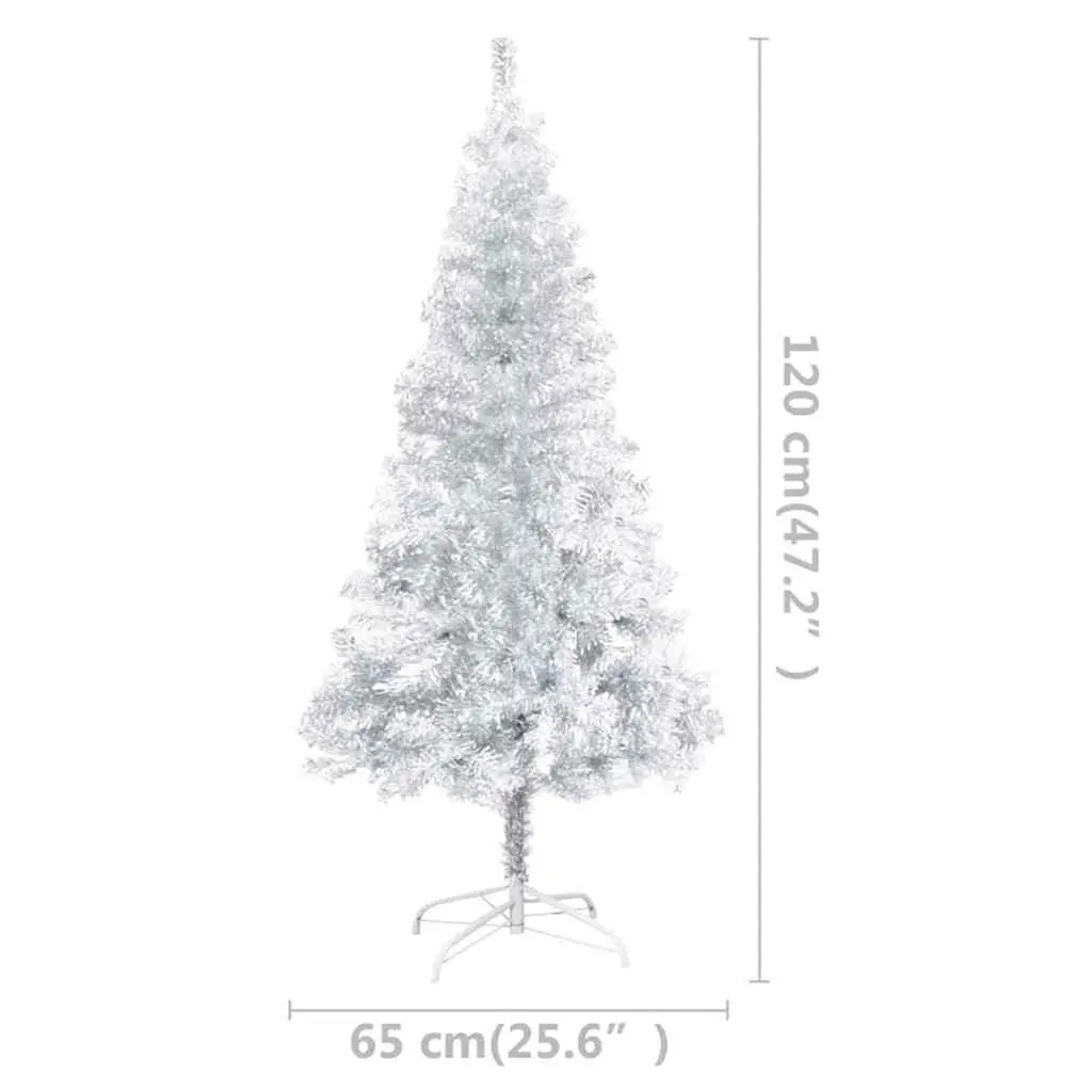 Pre-lit Artificial Christmas Tree Silver 120cm PVC with Steel Stand LED Lights