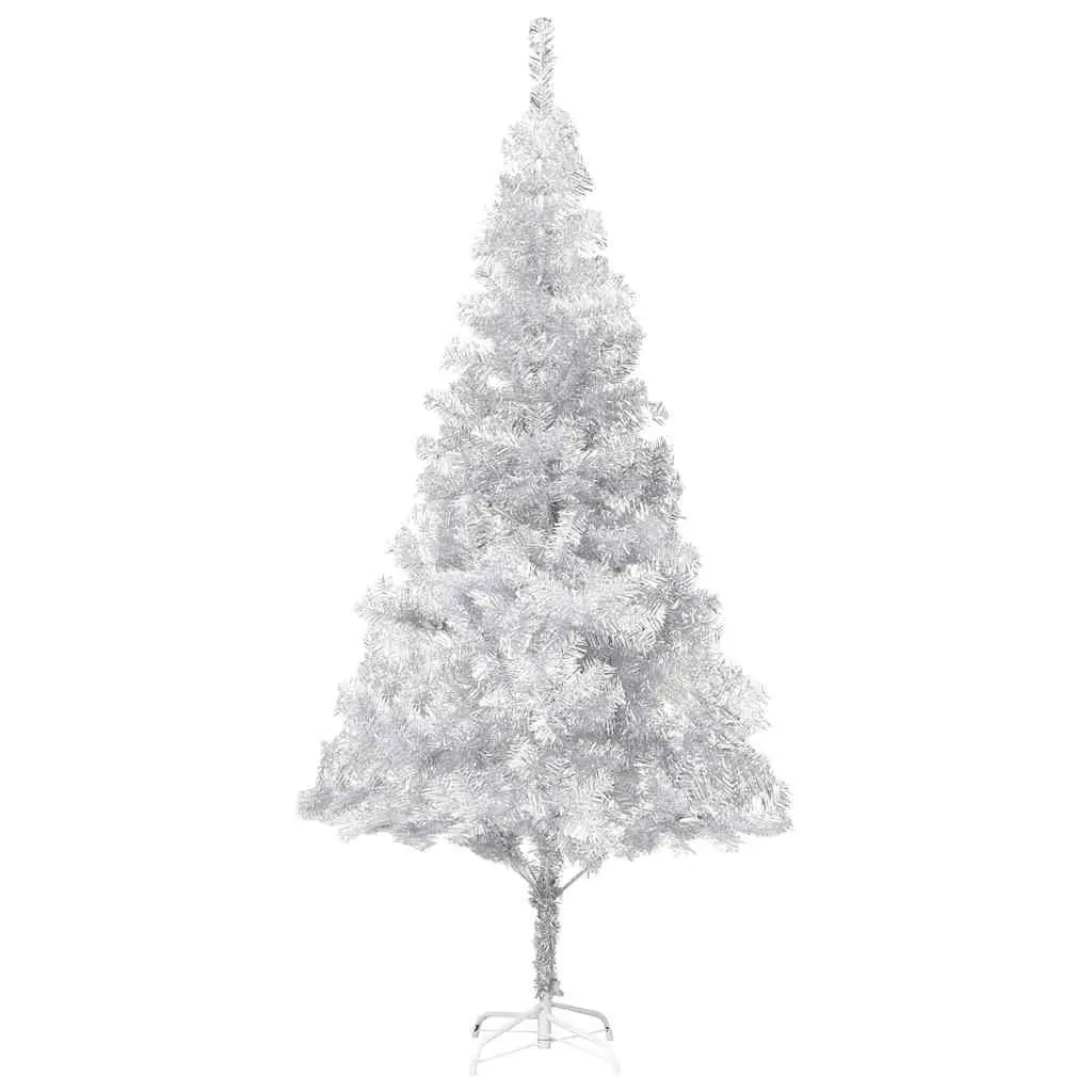 Artificial Christmas Tree Pre-lit PVC 240cm Silver with Steel Feet