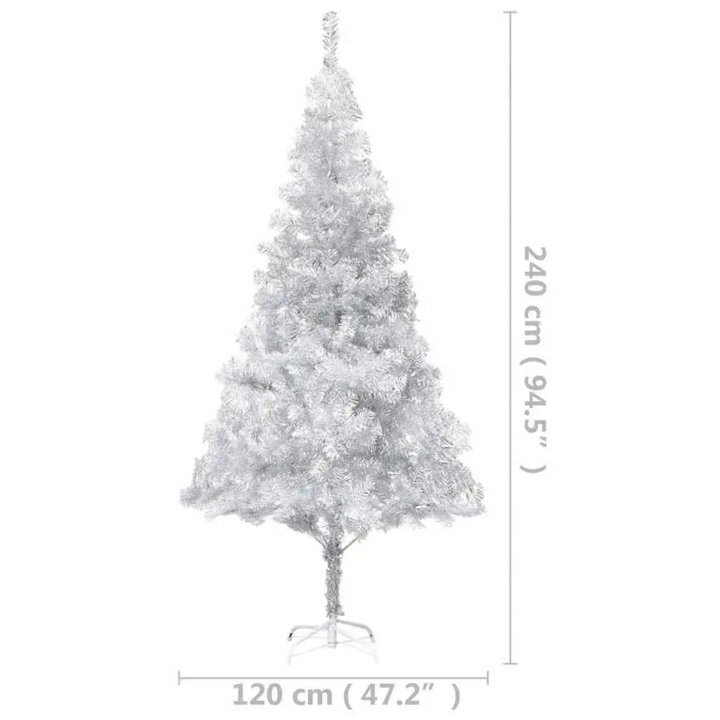 Artificial Christmas Tree Pre-lit PVC 240cm Silver with Steel Feet