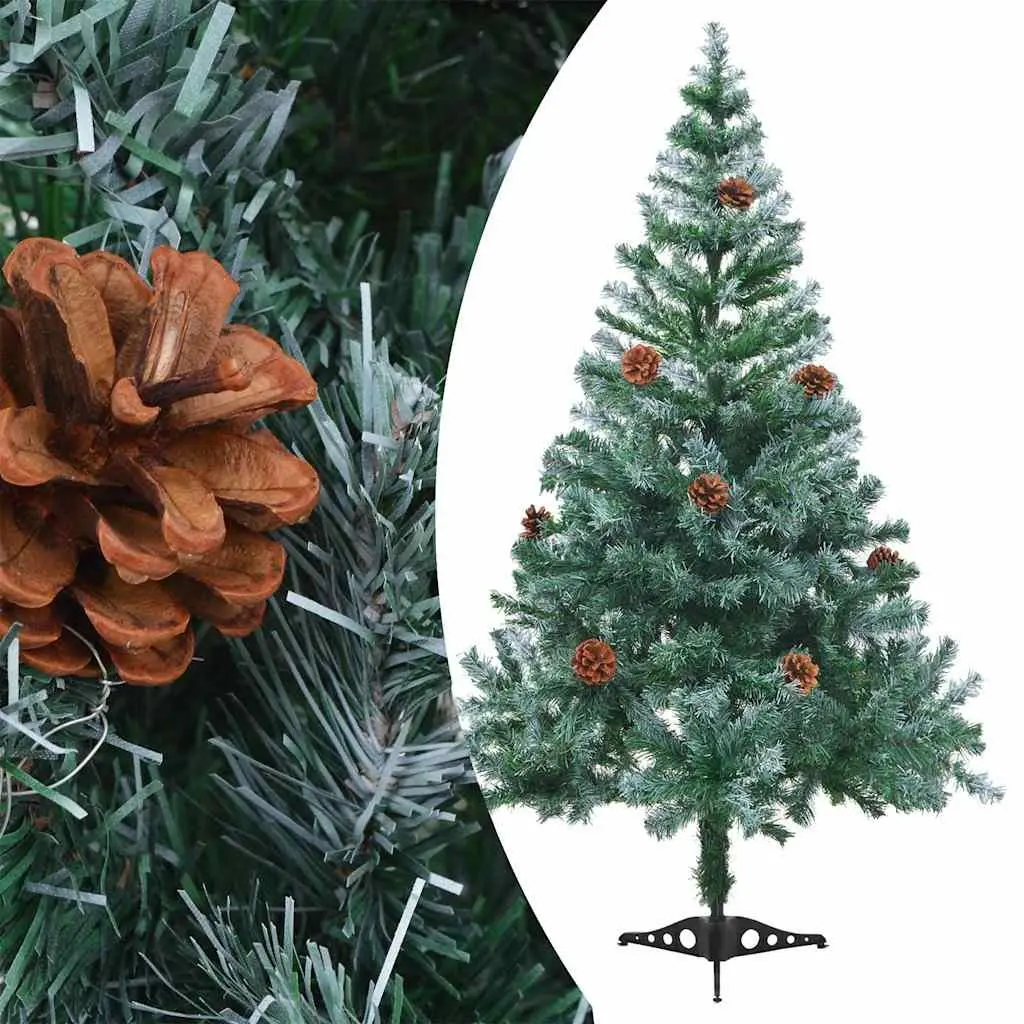 Frosted Artificial Christmas Tree 150cm Pre-lit LED Lights Pinecones Green