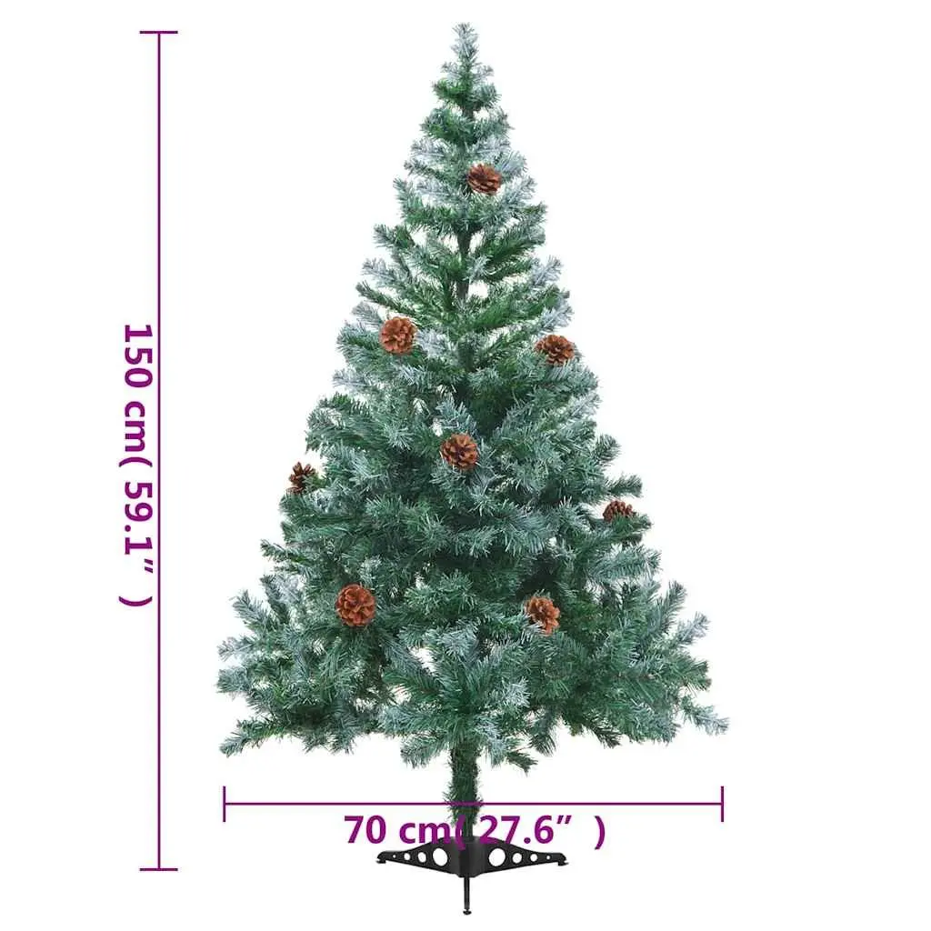 Frosted Artificial Christmas Tree 150cm Pre-lit LED Lights Pinecones Green