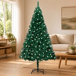 Artificial Pre-lit Christmas Tree 240cm Thick Branches Green LED Holiday Decor