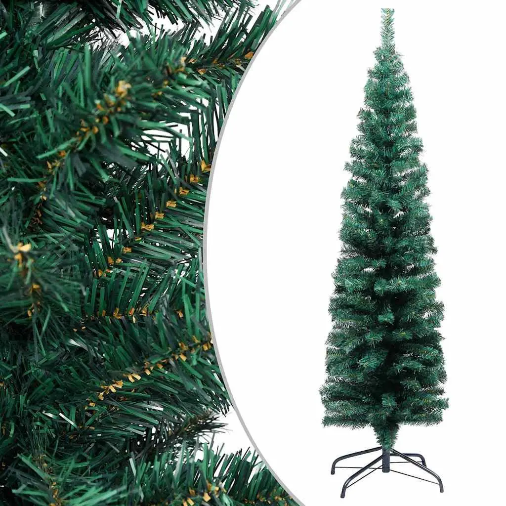 Slim Artificial Christmas Tree PVC 120cm Green Pre-lit with LED Lights