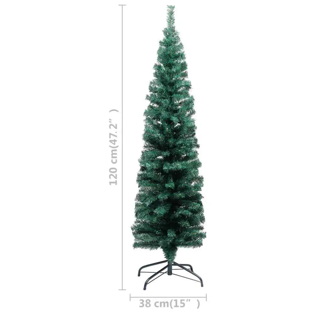 Slim Artificial Christmas Tree PVC 120cm Green Pre-lit with LED Lights