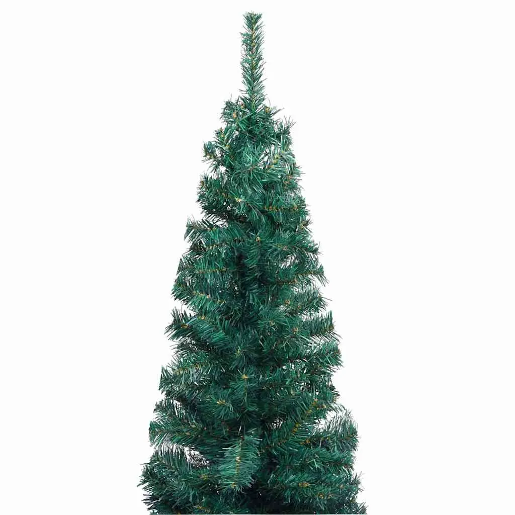 Slim Artificial Christmas Tree PVC 180cm Green Pre-lit with LED Lights