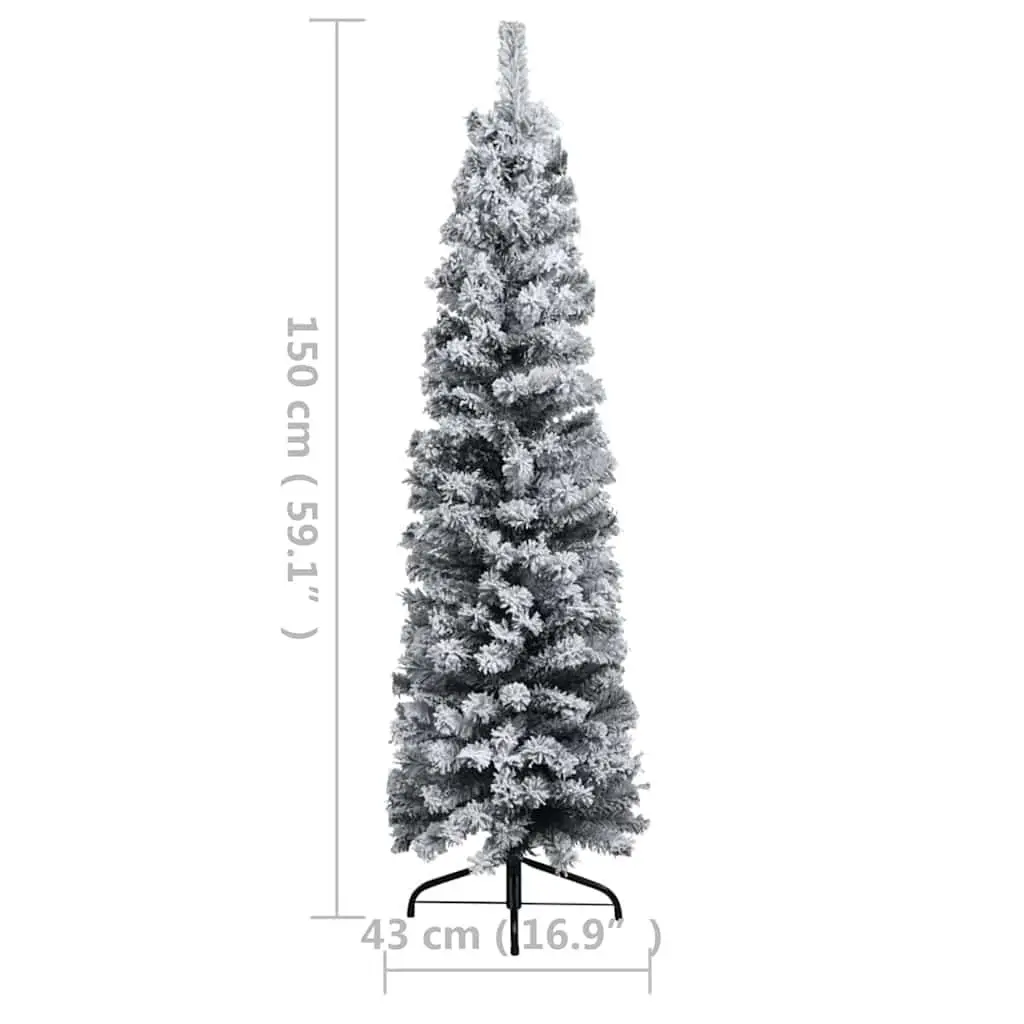Slim Pre-lit Artificial Christmas Tree Green 150cm Flocked Snow PVC Holiday