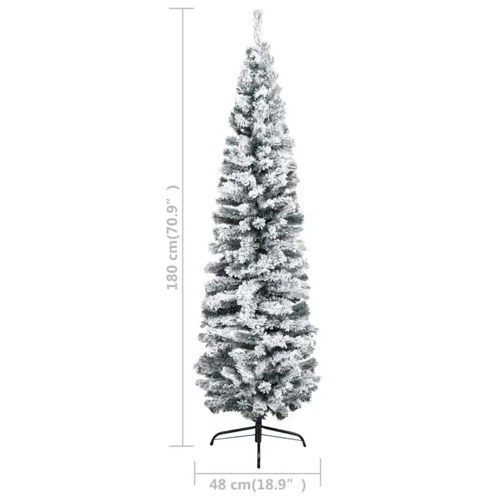 Slim Pre-lit Christmas Tree Flocked Snow Green 180cm Artificial Holiday