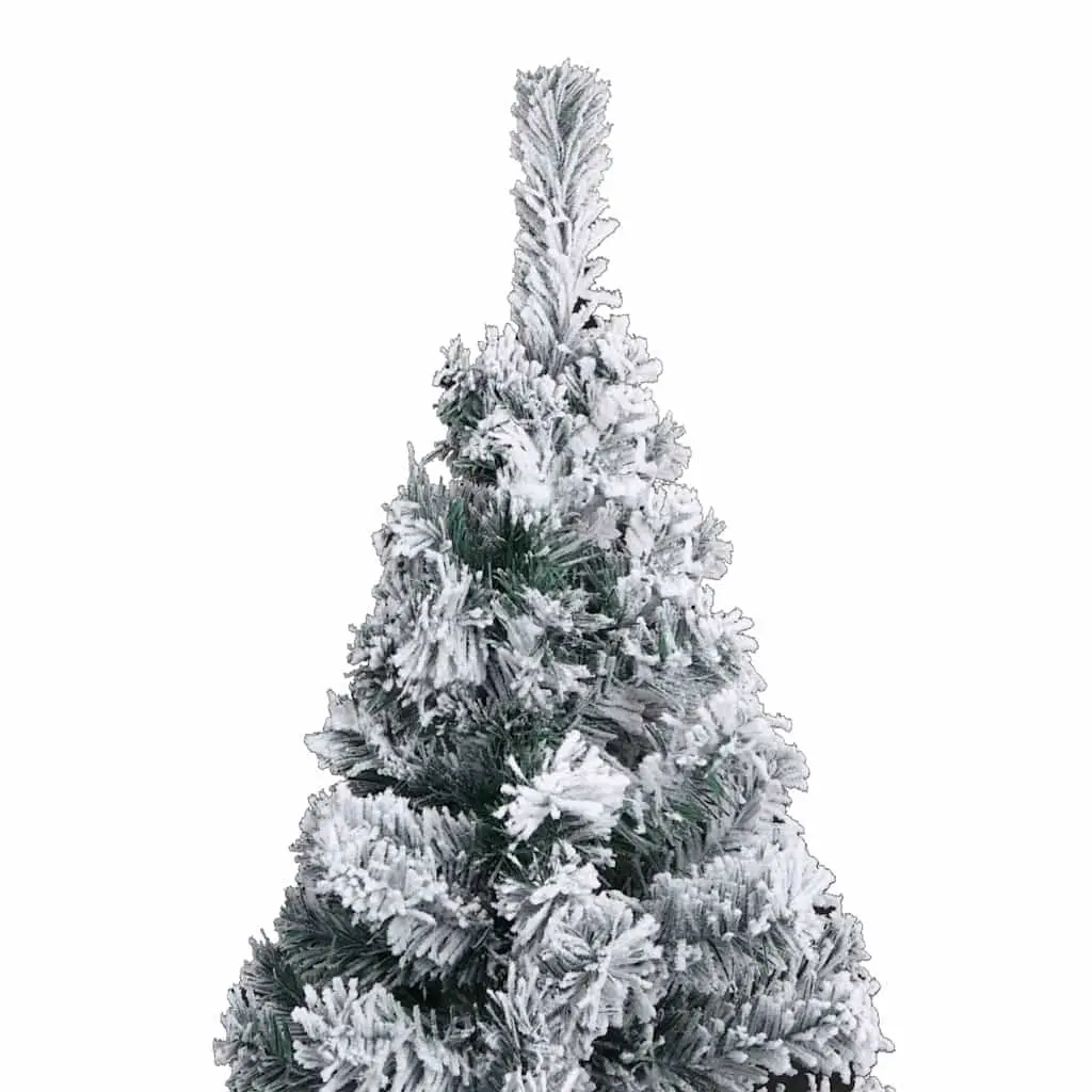 Slim Artificial Christmas Tree Pre-lit LED 240cm Flocked Snow Green Holiday