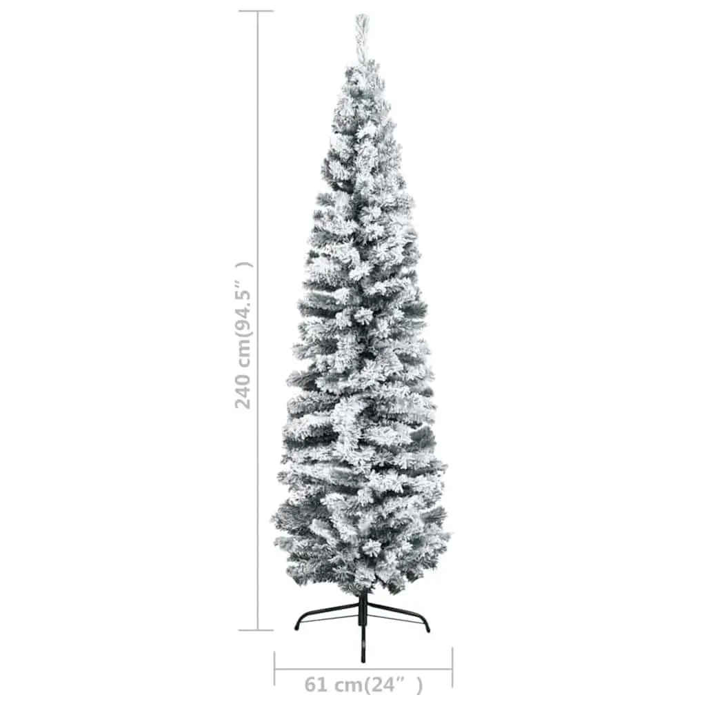 Slim Artificial Christmas Tree Pre-lit LED 240cm Flocked Snow Green Holiday