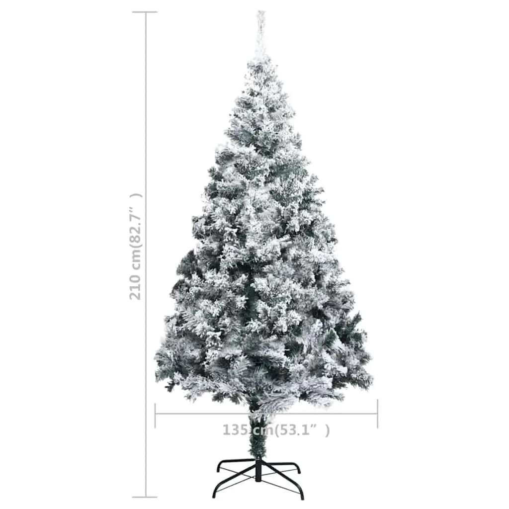 Artificial Christmas Tree Pre-lit Flocked Snow Green 210cm PVC Holiday Decoration