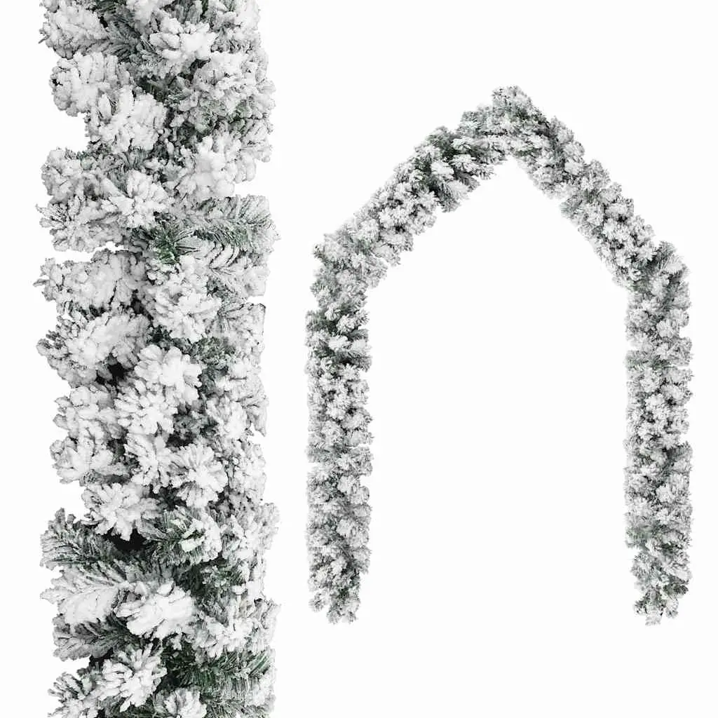 Christmas Garland with LED Lights and Flocked Snow Green 5m Decoration