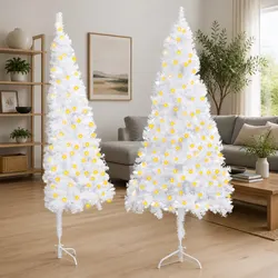 Space-Saving 240cm Corner Christmas Tree with LED Lighting