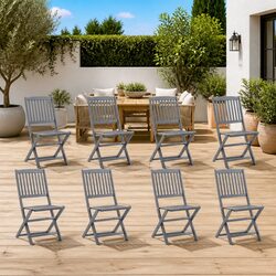 Folding Chairs 8 pcs Acacia Wood Outdoor Dining Chairs Garden Patio Seating Grey