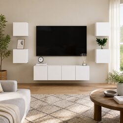 Ideal Storage Solution: 6-Piece White TV Cabinet Set