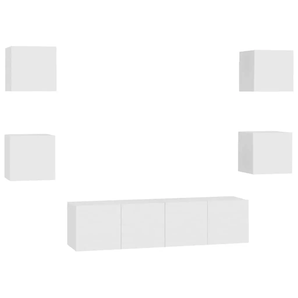 TV Cabinet Set 6 Piece White Wall Mounted Storage Unit Living Room Furniture