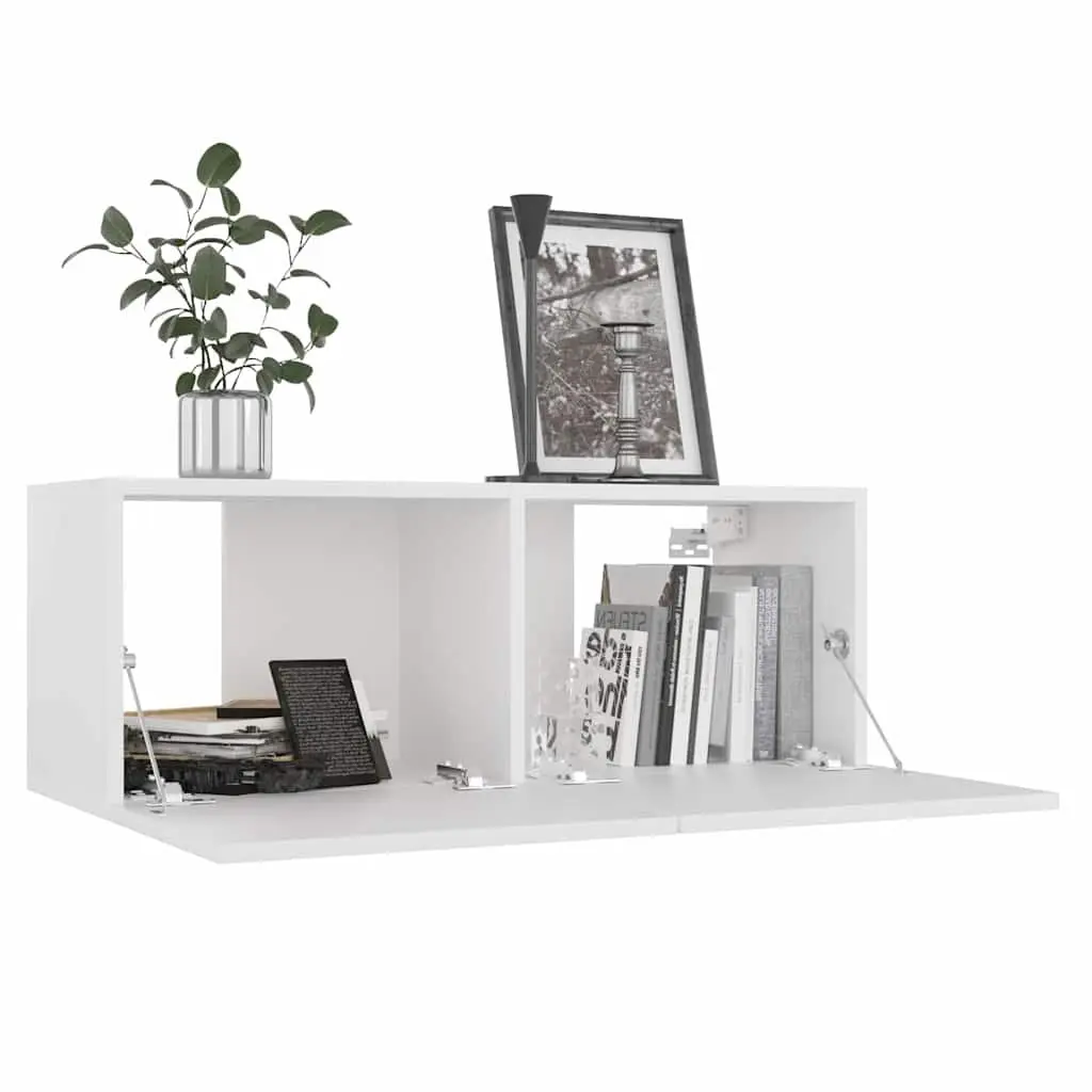 TV Cabinet Set Engineered Wood 6 Piece Wall Mounted Storage Unit White