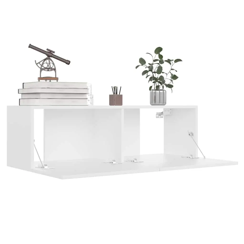 Wall-Mounted TV Cabinet Set 6 Piece White Storage Shelves Living Room Furniture