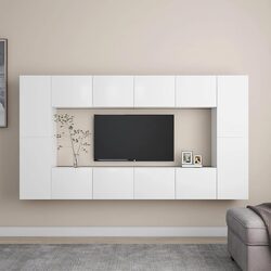 Functional White Wall-Mounted TV Cabinet Set for Homes