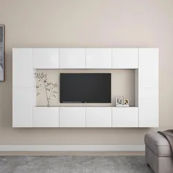 Functional White Wall-Mounted TV Cabinet Set for Homes
