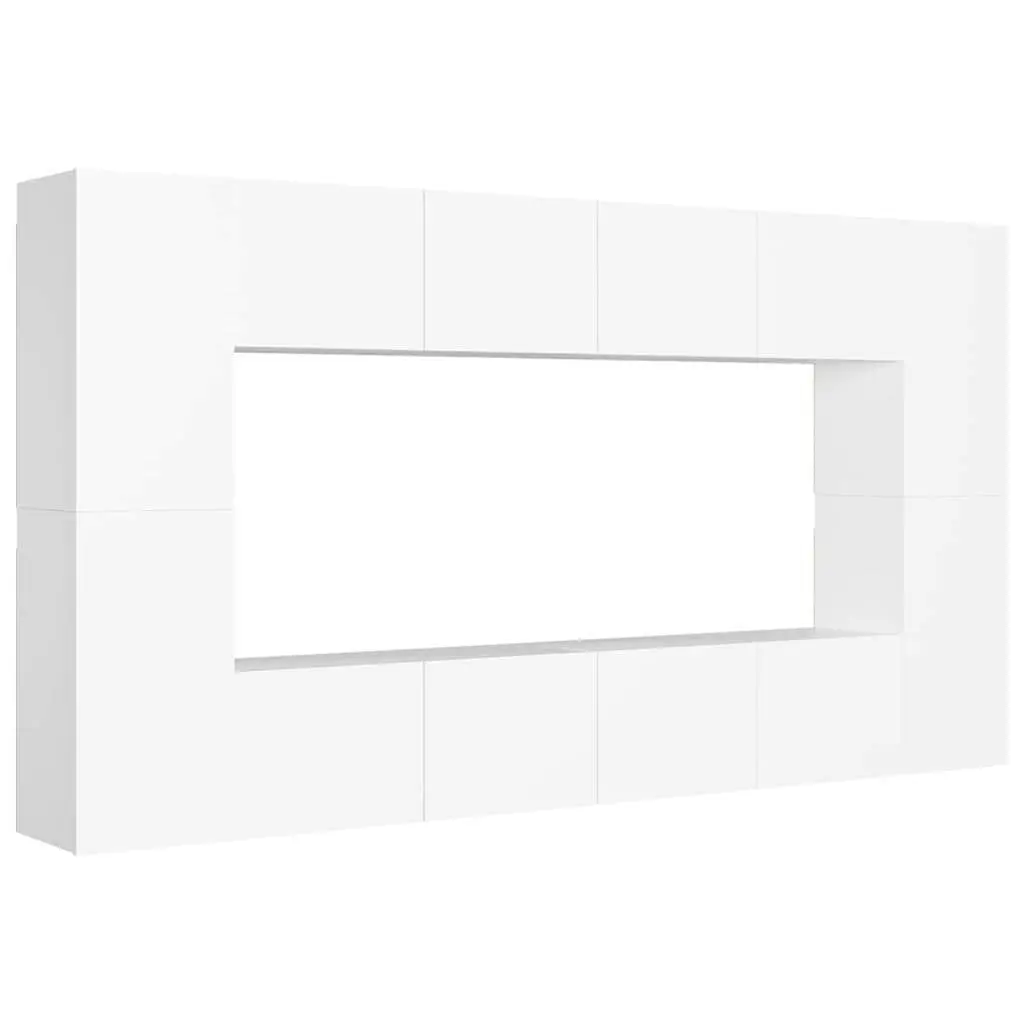 TV Cabinet Set Engineered Wood Wall-Mounted 8 Piece White Storage Unit Living Room Furniture