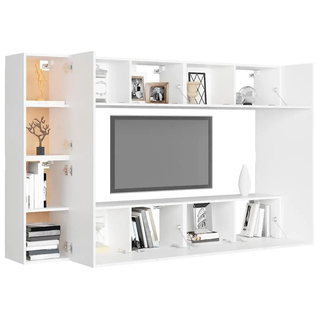 TV Cabinet Set Engineered Wood Wall-Mounted 8 Piece White Storage Unit Living Room Furniture